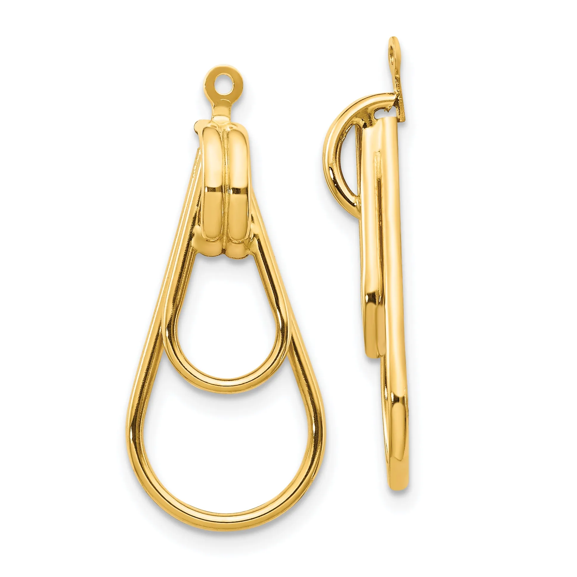 14K Gold Polished Double Teardrop Women's Earring Jackets Elegant Design