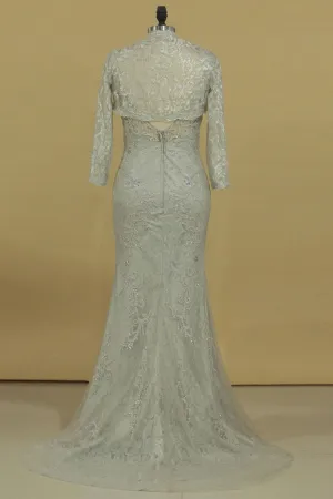 2024 Evening Dresses Column/Sheath V Neck Beaded Bodice Tulle & Lace
