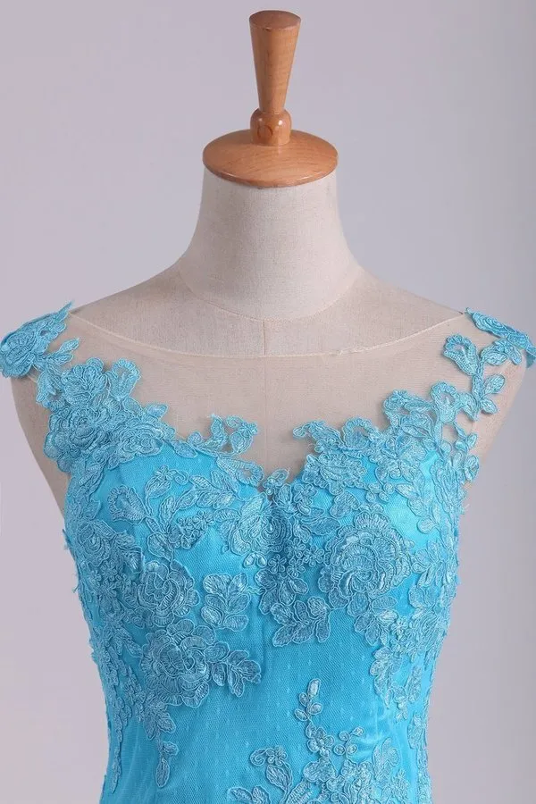 2024 Mermaid Evening Dresses Bateau Tulle With Applique Sweep P1E4NBY6
