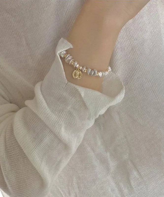 Art Gold Hand Pearl Small Bits Of Silver Charm Bracelet GH1027
