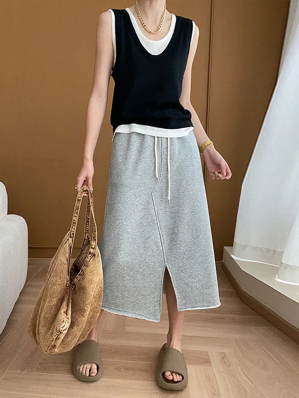 Asymmetric Drawstring Split-Front A-Line Skirts Bottoms