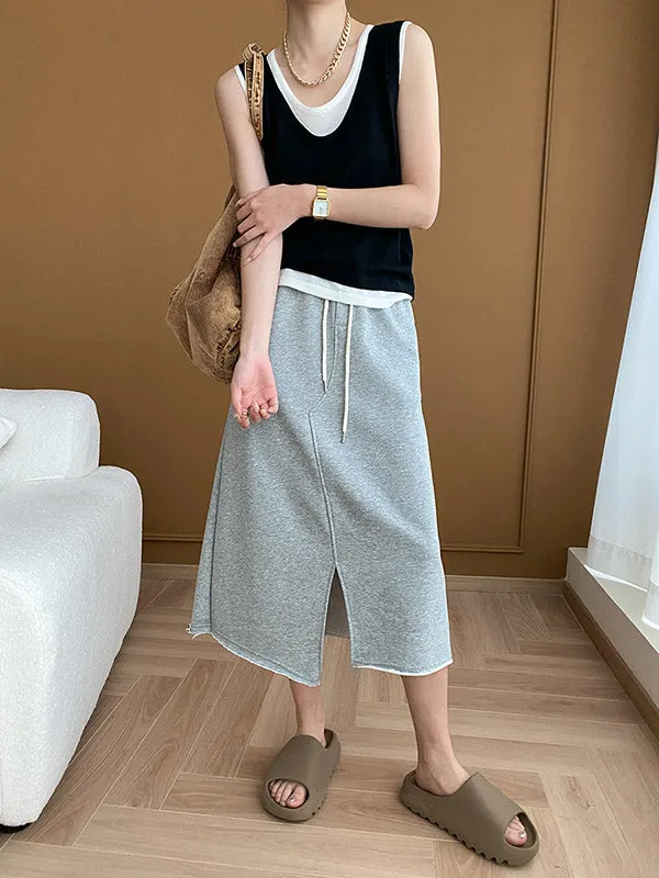 Asymmetric Drawstring Split-Front A-Line Skirts Bottoms