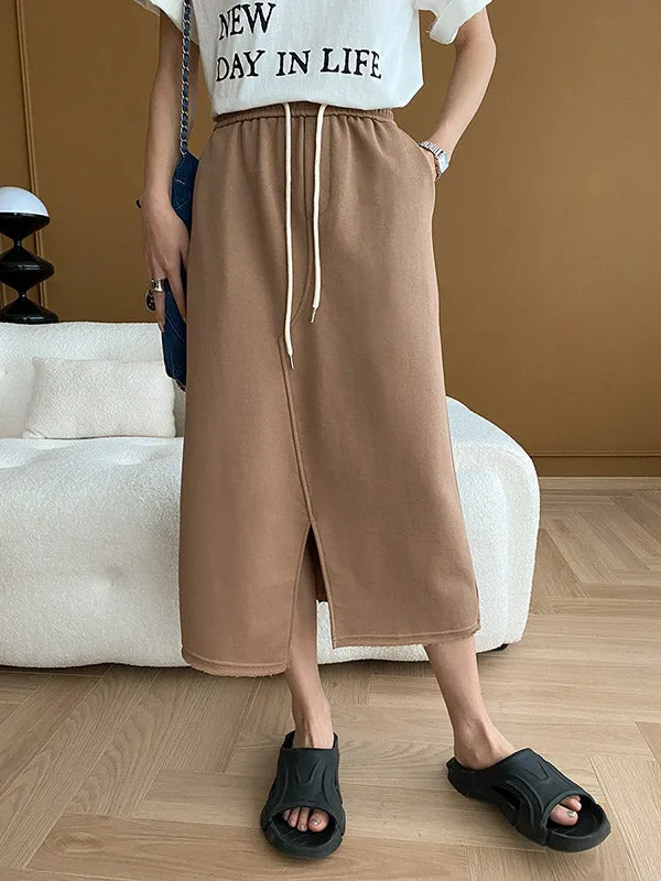 Asymmetric Drawstring Split-Front A-Line Skirts Bottoms
