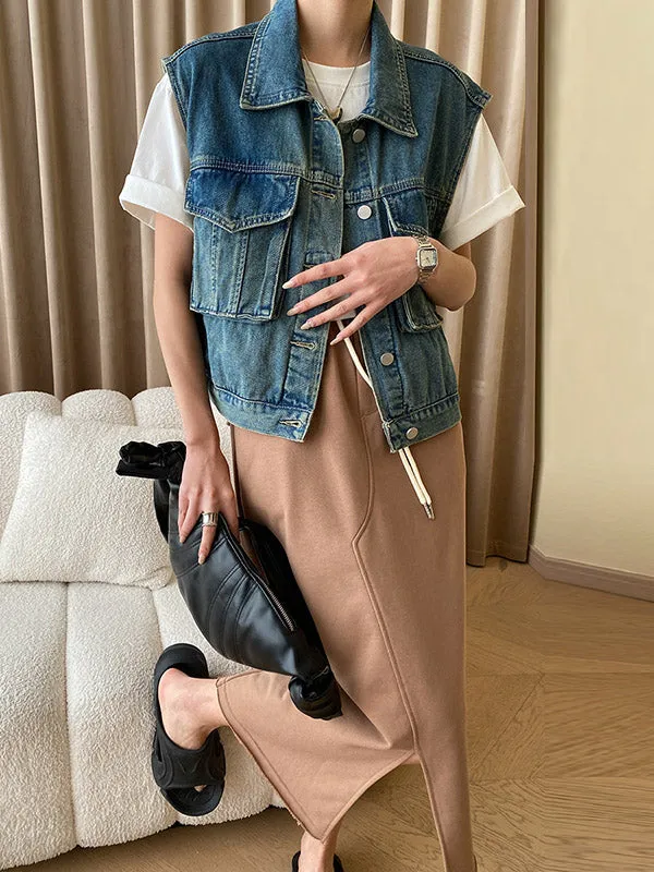 Asymmetric Drawstring Split-Front A-Line Skirts Bottoms