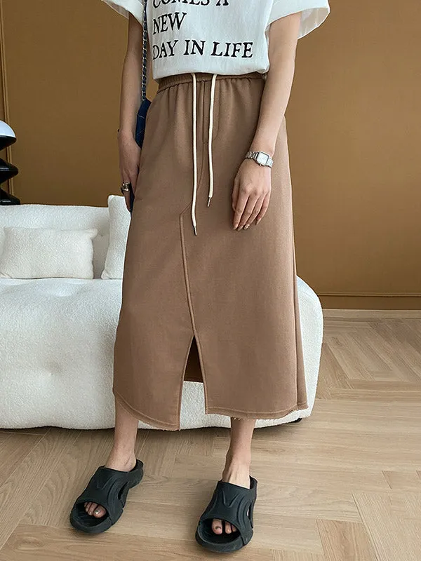 Asymmetric Drawstring Split-Front A-Line Skirts Bottoms