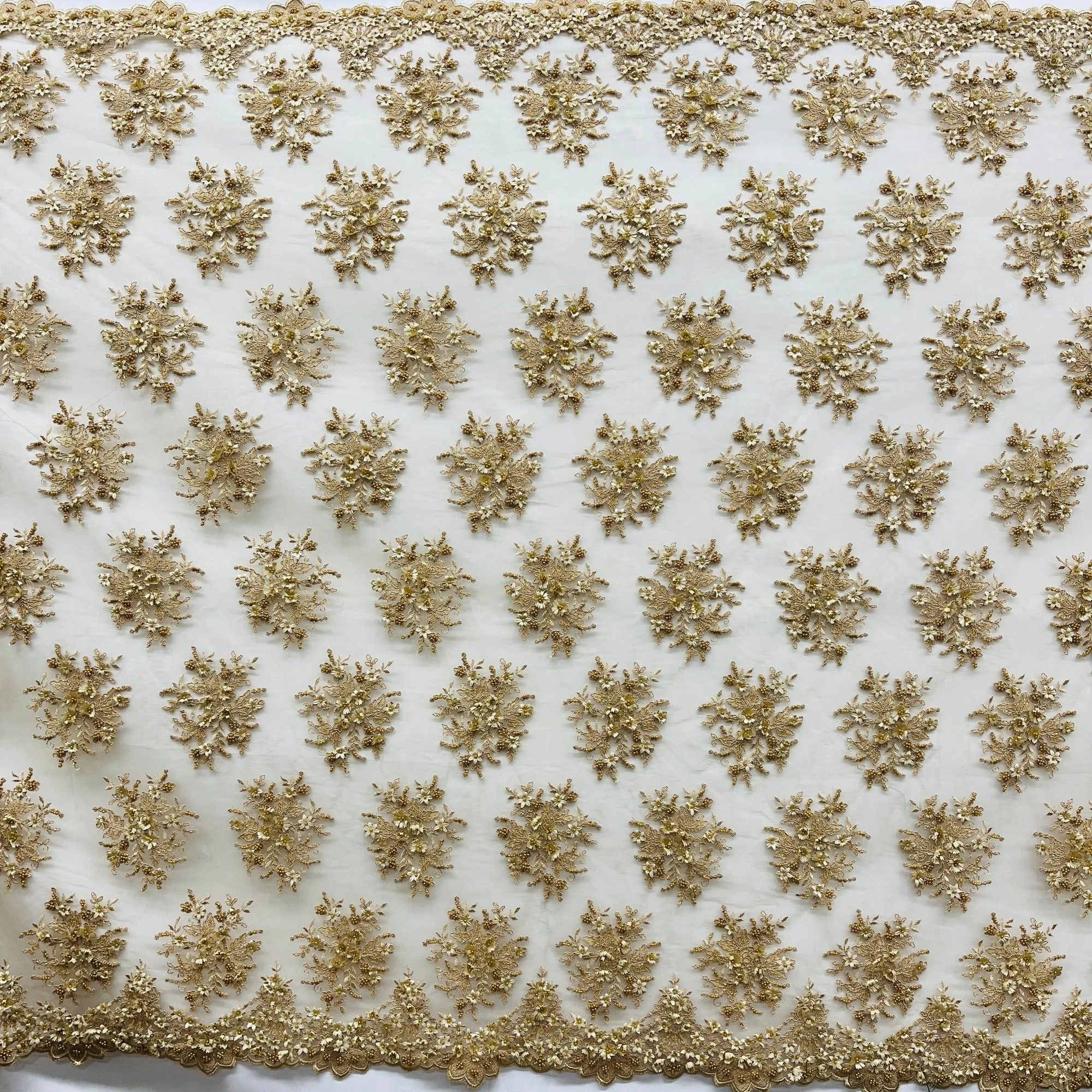 Beaded 3D Floral Lace Fabric Embroidered on 100% Polyester Net Mesh | Lace USA - GD-361