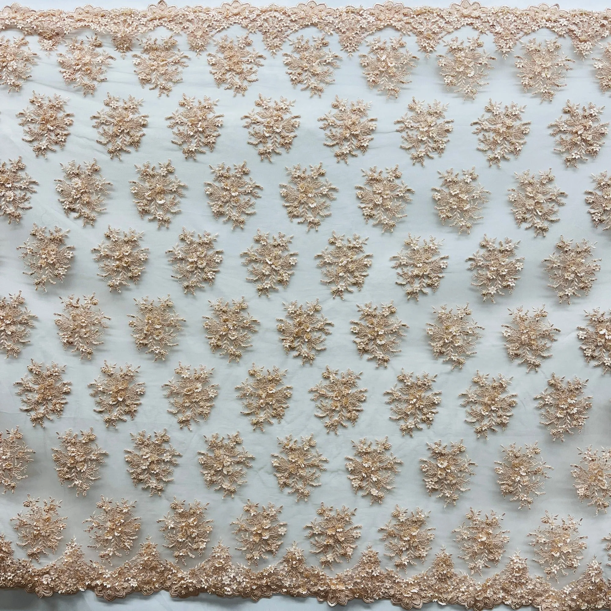 Beaded 3D Floral Lace Fabric Embroidered on 100% Polyester Net Mesh | Lace USA - GD-361