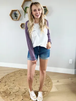 Beautiful Day Color Block Waffle Top in Ivory and Purple