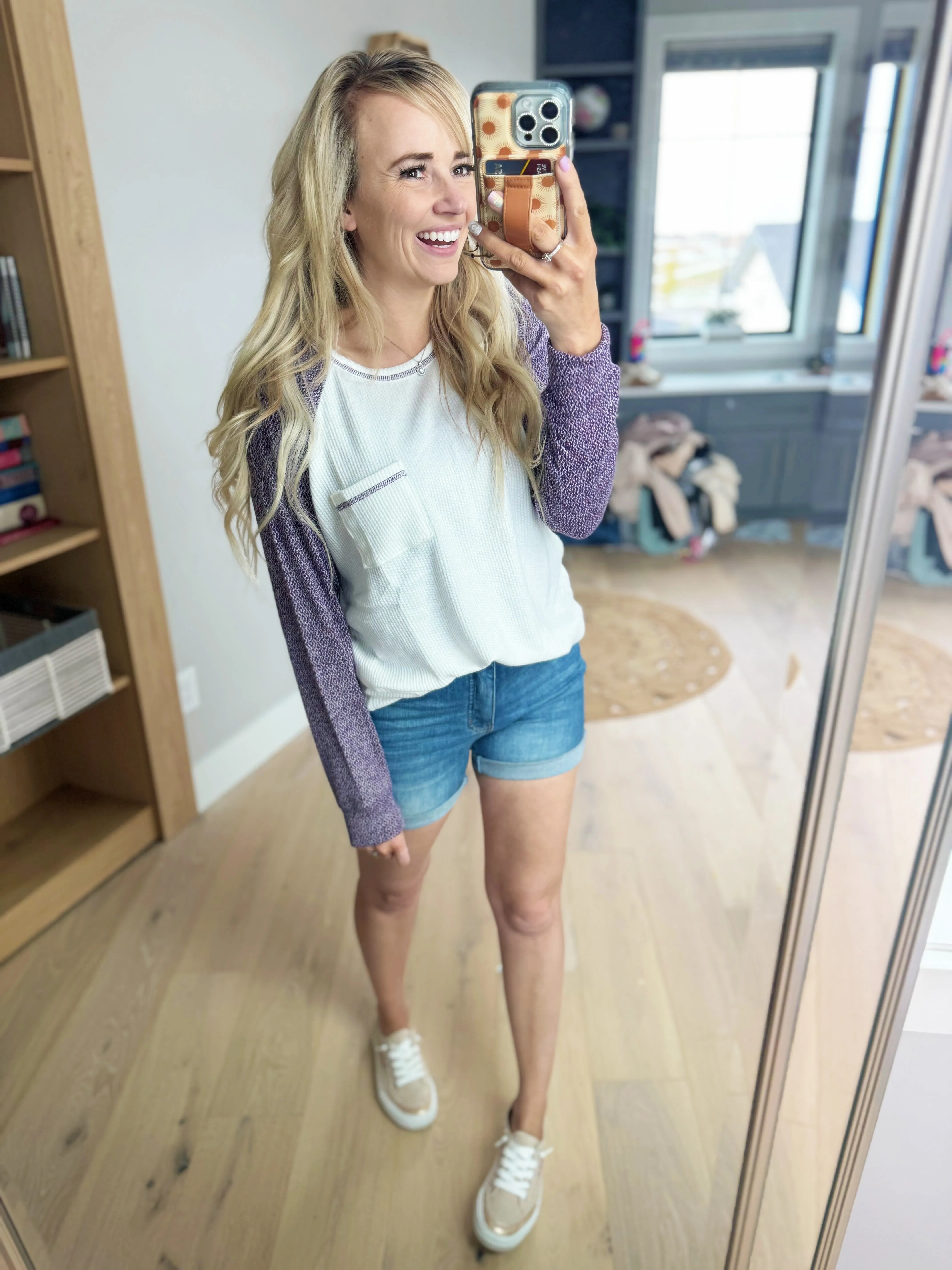 Beautiful Day Color Block Waffle Top in Ivory and Purple