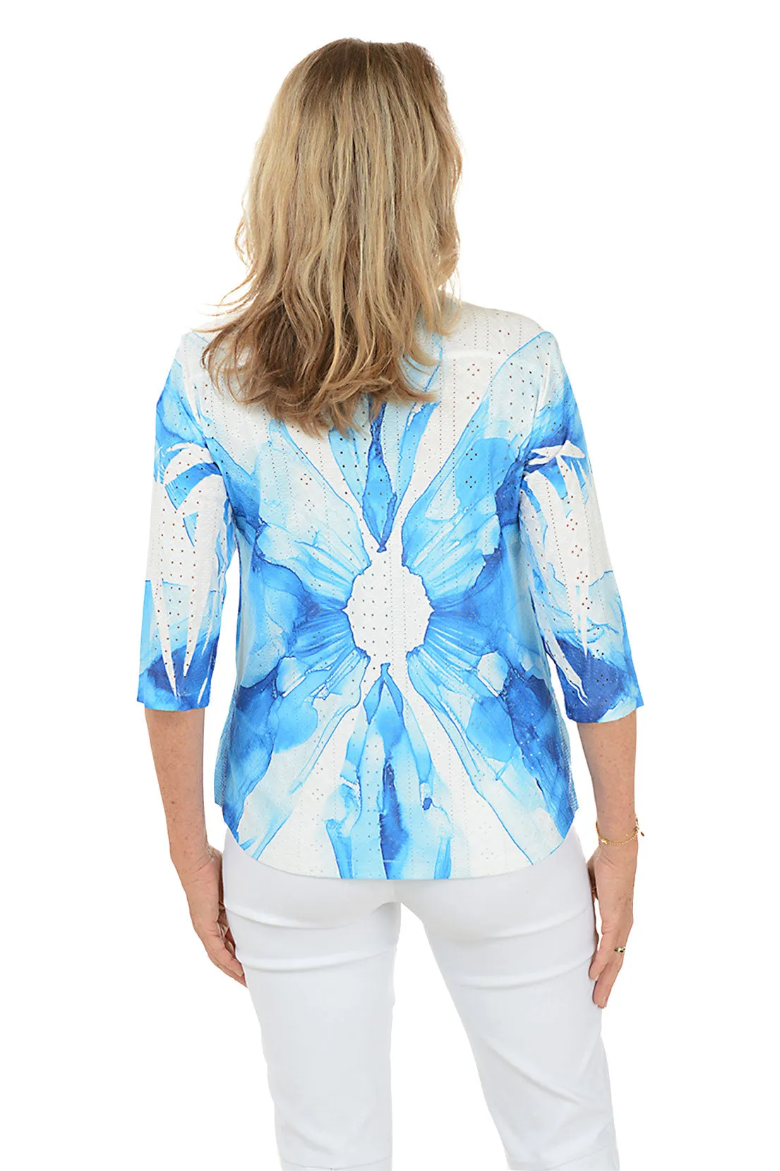 Blue Flower High-Low Eyelet Top