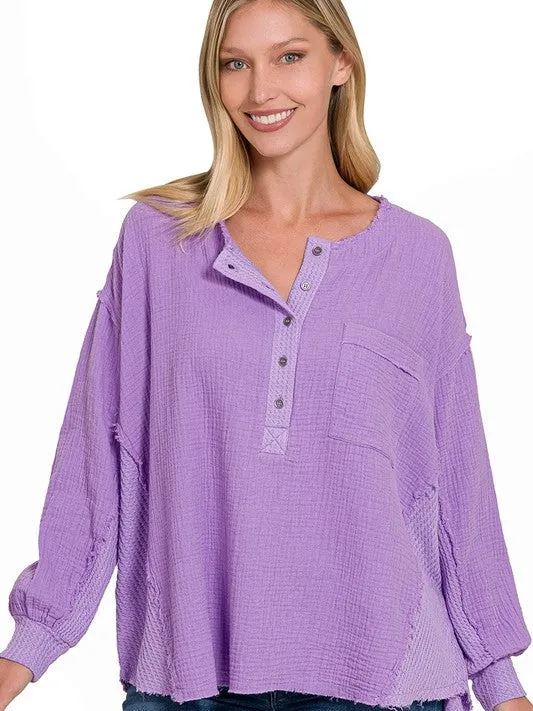 Catch the Style Wave Oversized Long Sleeve Gauze Top