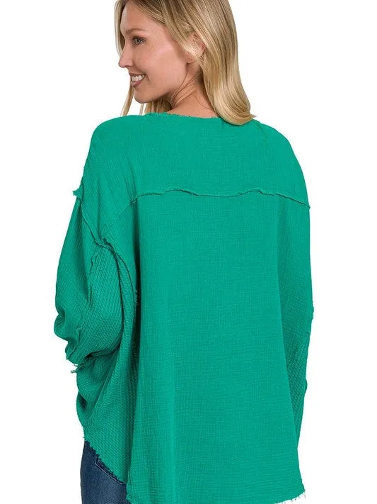 Catch the Style Wave Oversized Long Sleeve Gauze Top