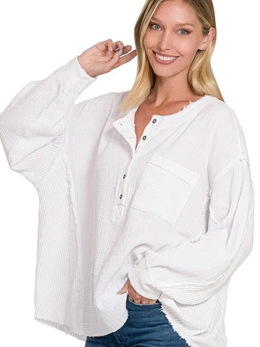 Catch the Style Wave Oversized Long Sleeve Gauze Top