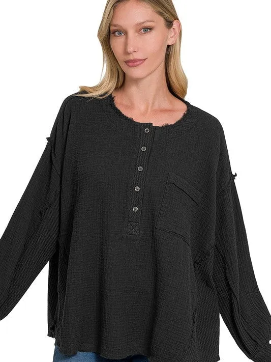Catch the Style Wave Oversized Long Sleeve Gauze Top