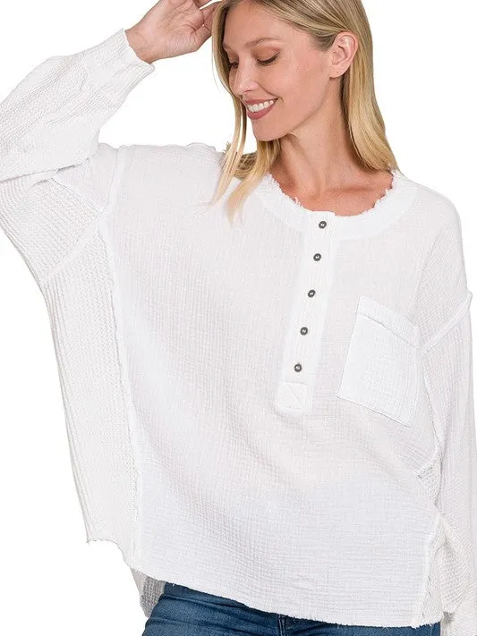 Catch the Style Wave Oversized Long Sleeve Gauze Top