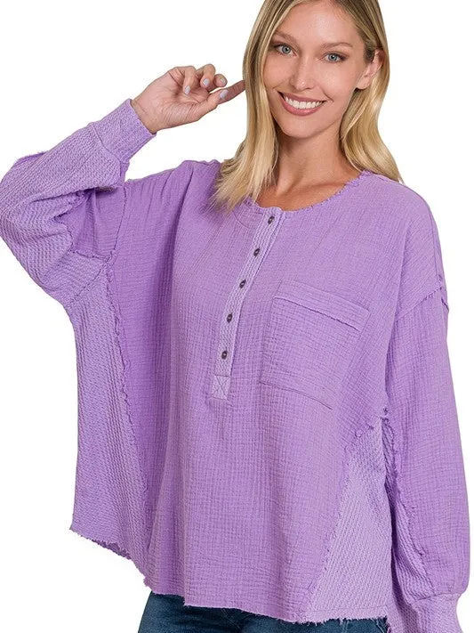 Catch the Style Wave Oversized Long Sleeve Gauze Top