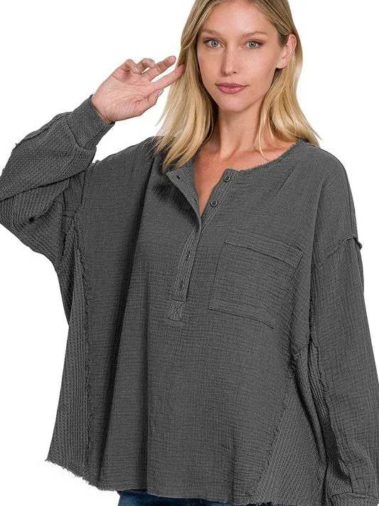 Catch the Style Wave Oversized Long Sleeve Gauze Top