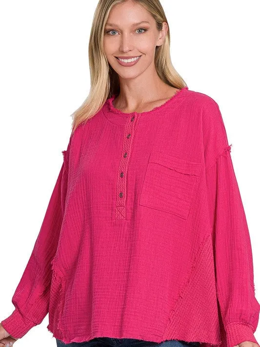 Catch the Style Wave Oversized Long Sleeve Gauze Top