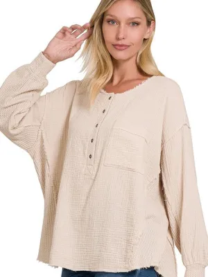 Catch the Style Wave Oversized Long Sleeve Gauze Top