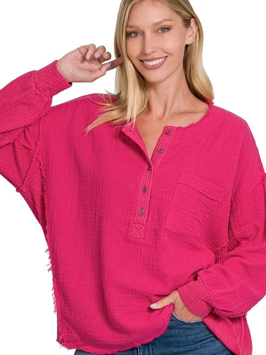 Catch the Style Wave Oversized Long Sleeve Gauze Top