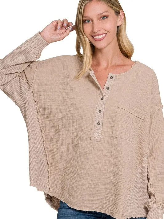 Catch the Style Wave Oversized Long Sleeve Gauze Top