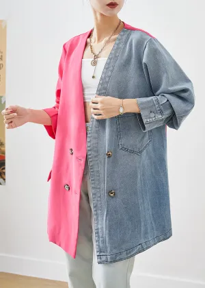 Chic Colorblock Asymmetrical Patchwork Double Breast Cotton Coats Fall LY9254