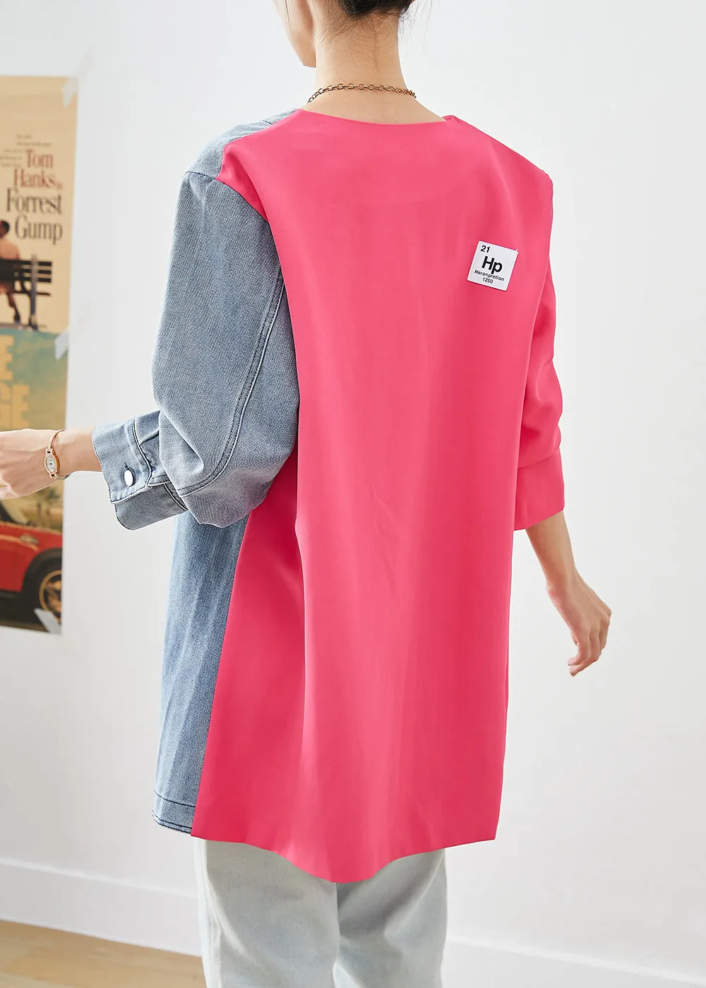 Chic Colorblock Asymmetrical Patchwork Double Breast Cotton Coats Fall LY9254