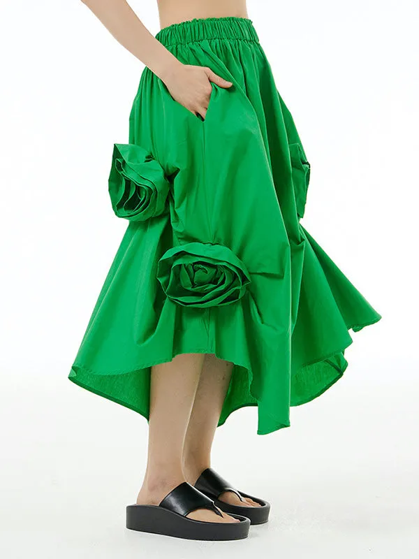 CHICMY-Graduation gift, graduation evening dress Three-Dimensional Flower Solid Color Elasticity Asymmetric Loose Skirts Bottoms
