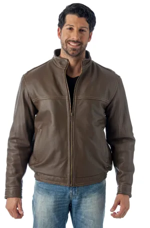 Contemporary Stand Up Collar Leather Jacket - Reed Classic Men's Fit - Imported From Reed Leather