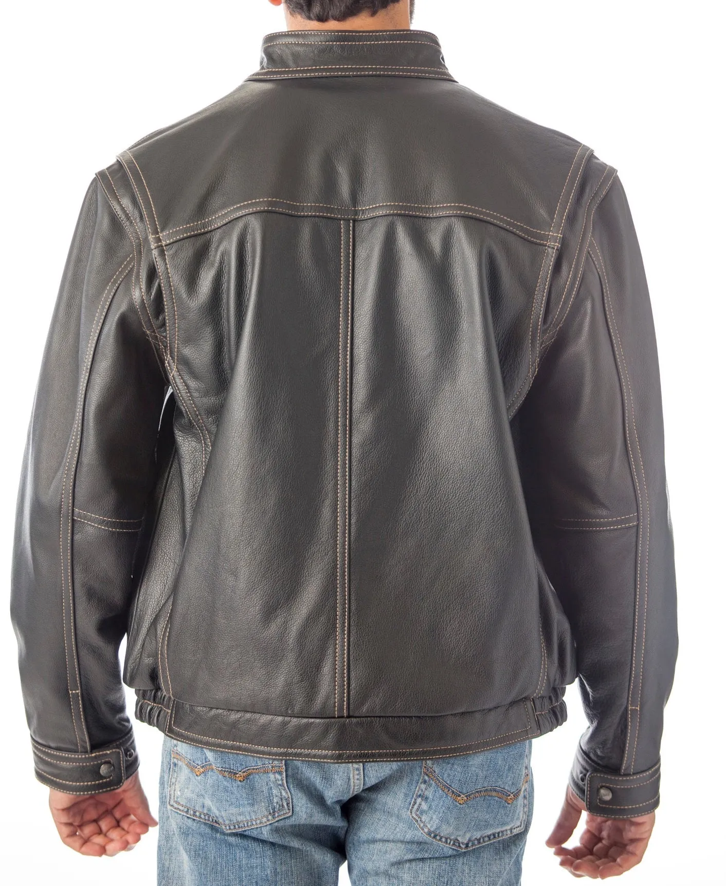 Contemporary Stand Up Collar Leather Jacket - Reed Classic Men's Fit - Imported From Reed Leather