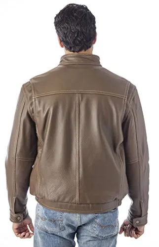 Contemporary Stand Up Collar Leather Jacket - Reed Classic Men's Fit - Imported From Reed Leather