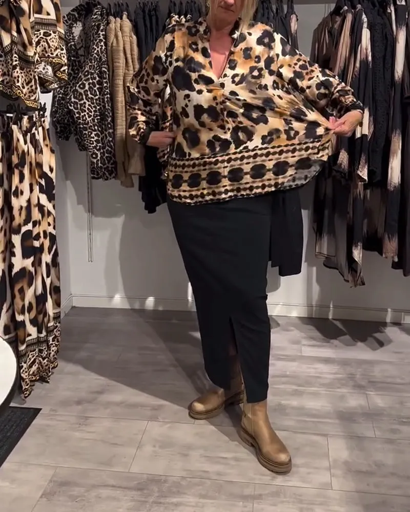 Fashionable Leopard Print Long-Sleeved Shirt