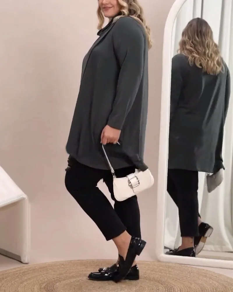Fashionable solid color cowl collar long sleeve top