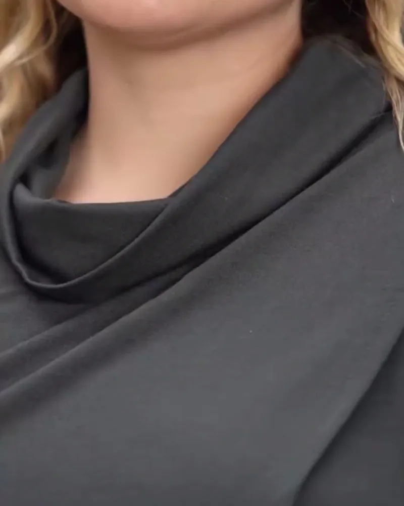 Fashionable solid color cowl collar long sleeve top