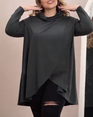 Fashionable solid color cowl collar long sleeve top