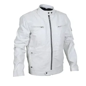 Flawless White Bomber Leather Racer Jacket