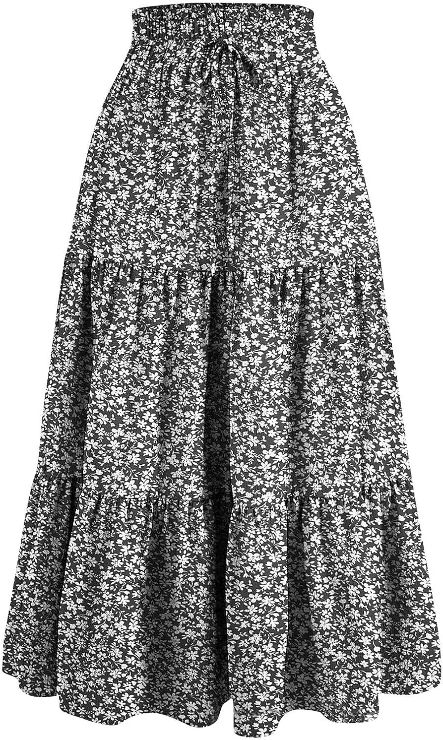 Floral Maxi Skirt for Women Summer Comfy Tiered Elastic High Waisted Skirts Vacation A-Line Flowy Swing Long Skirts