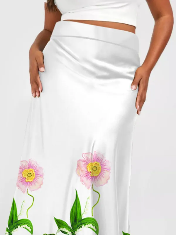 Flower Print Printed Split-back Wrap Skirts Bottoms