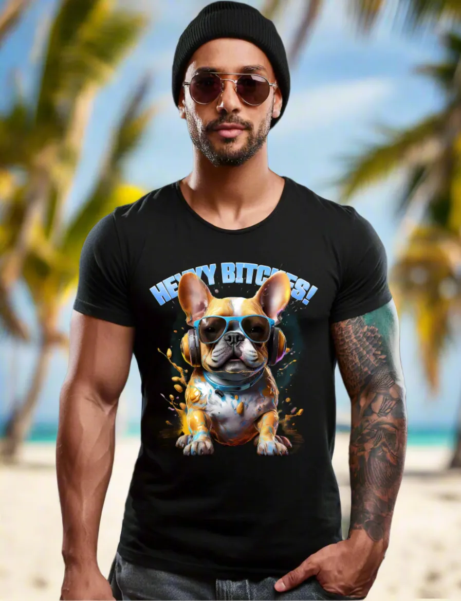 Frenchie Heyyy Bitches Work Art T-Shirts | Grooveman TM