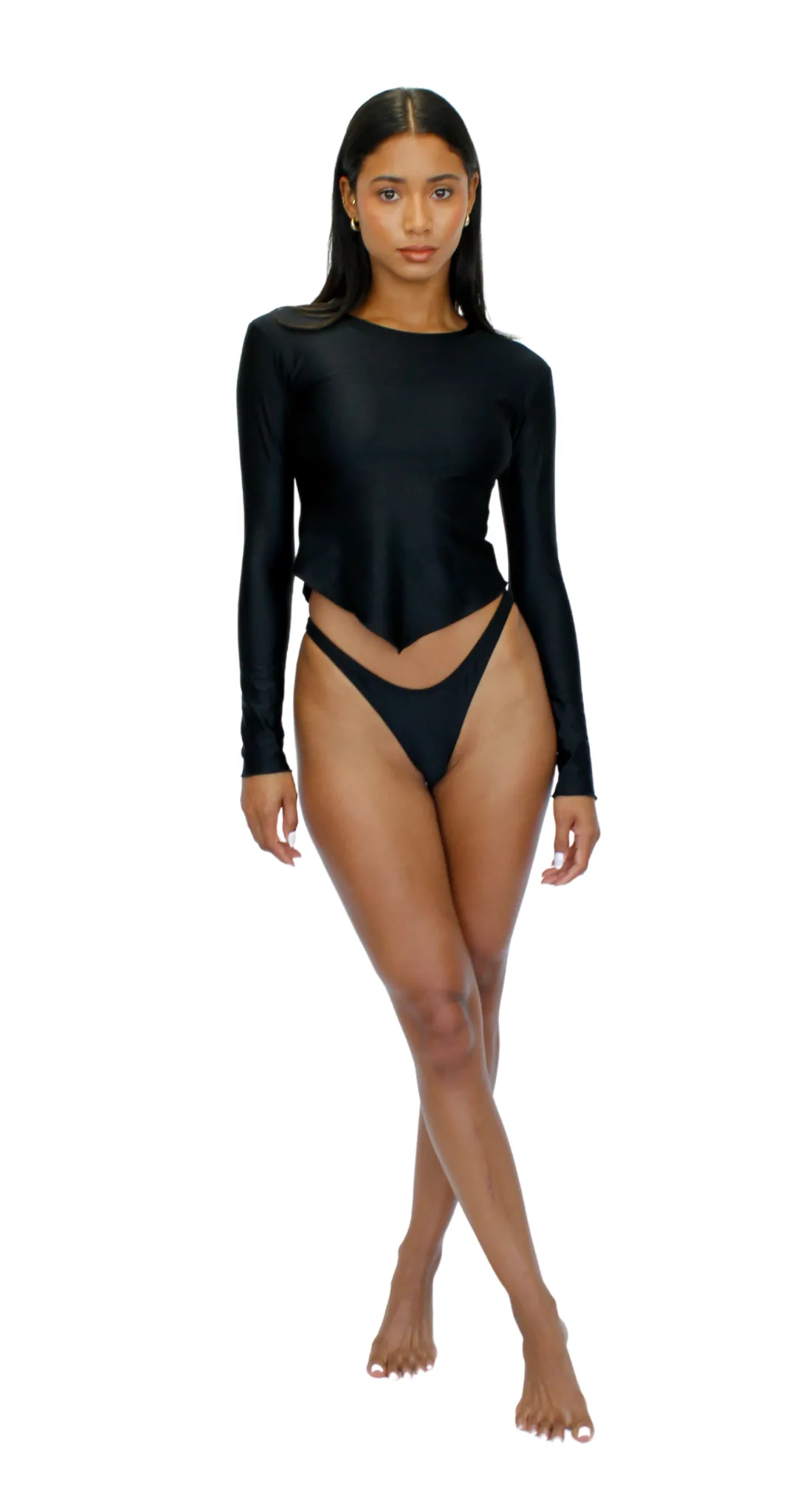 GIA SWIM TOP - SHINY BLACK