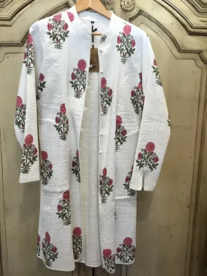 Handblock Printed Mughal Jacket - Pink Marigold