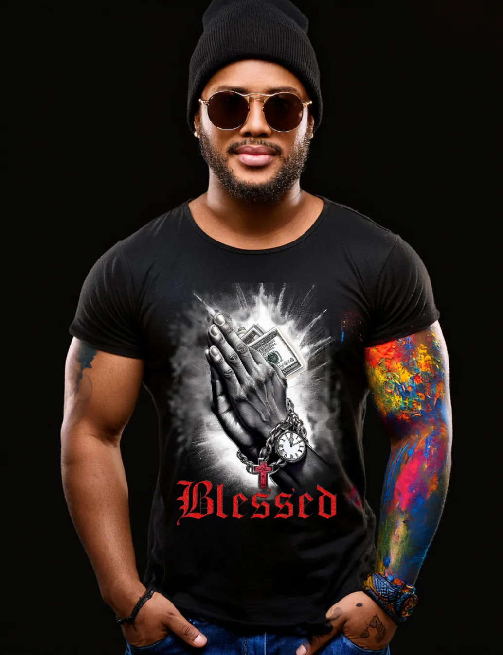 Hands Pray Blessed Art Exclusive T-Shirts | Grooveman Music TM
