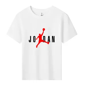 JD Letter Print Kids T-Shirt, Summer Cotton Short Sleeve Sports Top