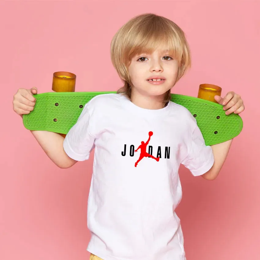 JD Letter Print Kids T-Shirt, Summer Cotton Short Sleeve Sports Top