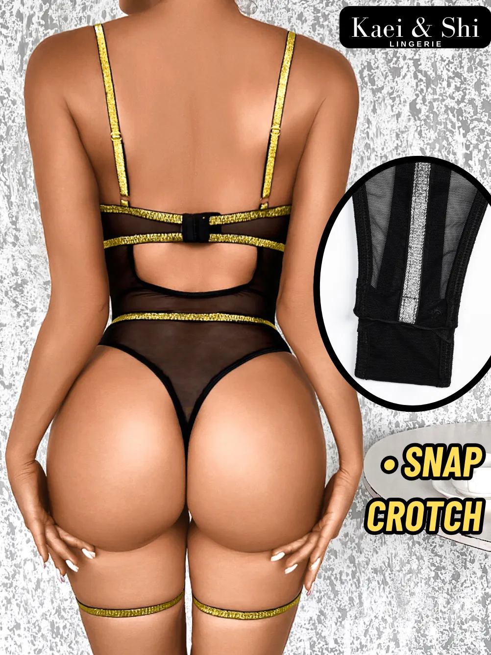 Kaei&Shi Shiny Strappy Mesh Bodysuit, Sexy Tops Clubwear, Lingerie Outfits