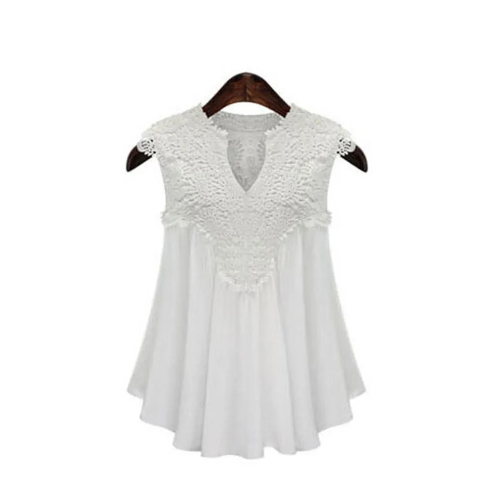 Ketty More Women Fashion Lace Notch Neck Flying Sleeves Top-KMWDC62539