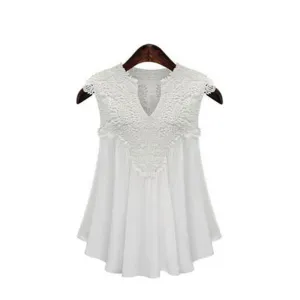Ketty More Women Fashion Lace Notch Neck Flying Sleeves Top-KMWDC62539