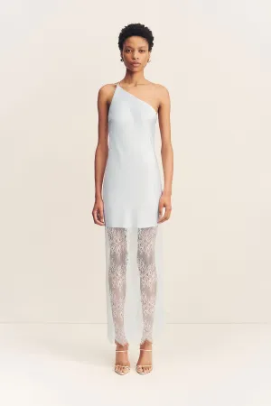 LABYRINTH LACE ONE SHOULDER COWL MAXI DRESS - PALE BLUE