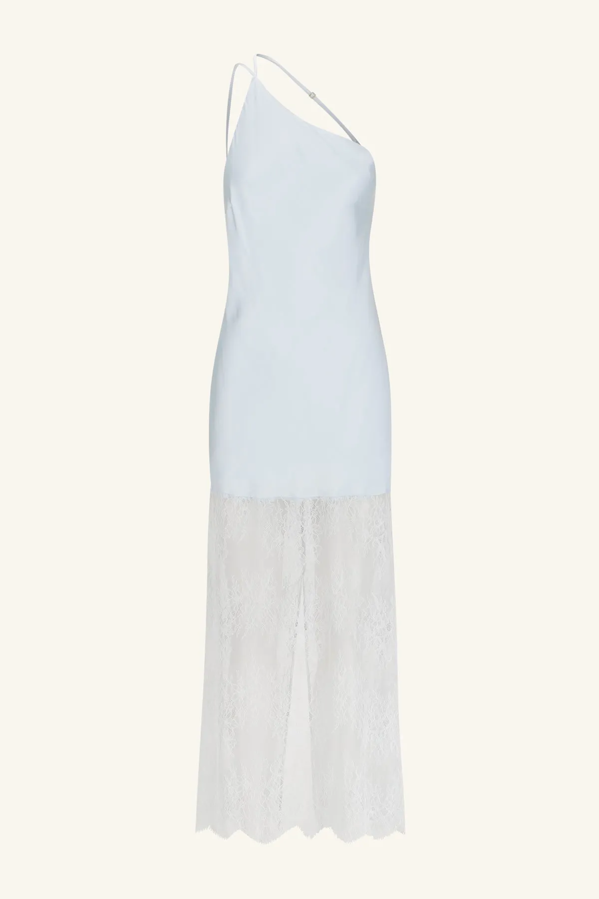 LABYRINTH LACE ONE SHOULDER COWL MAXI DRESS - PALE BLUE