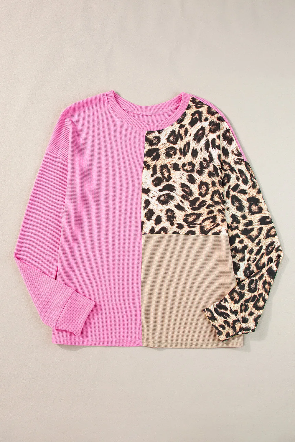 Leopard Colorblock Waffle Knit Top